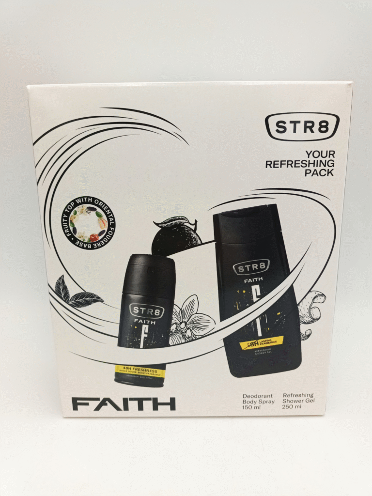 STR8 ajándékcsomag Faith tusfürdő 250 ml+deo 150 ml – front