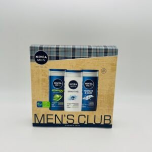 Nivea ajándékcsomag férfi Men's Club tusfürdő 3x250 ml /Energy,Sensitive,Protect&Care/ – front