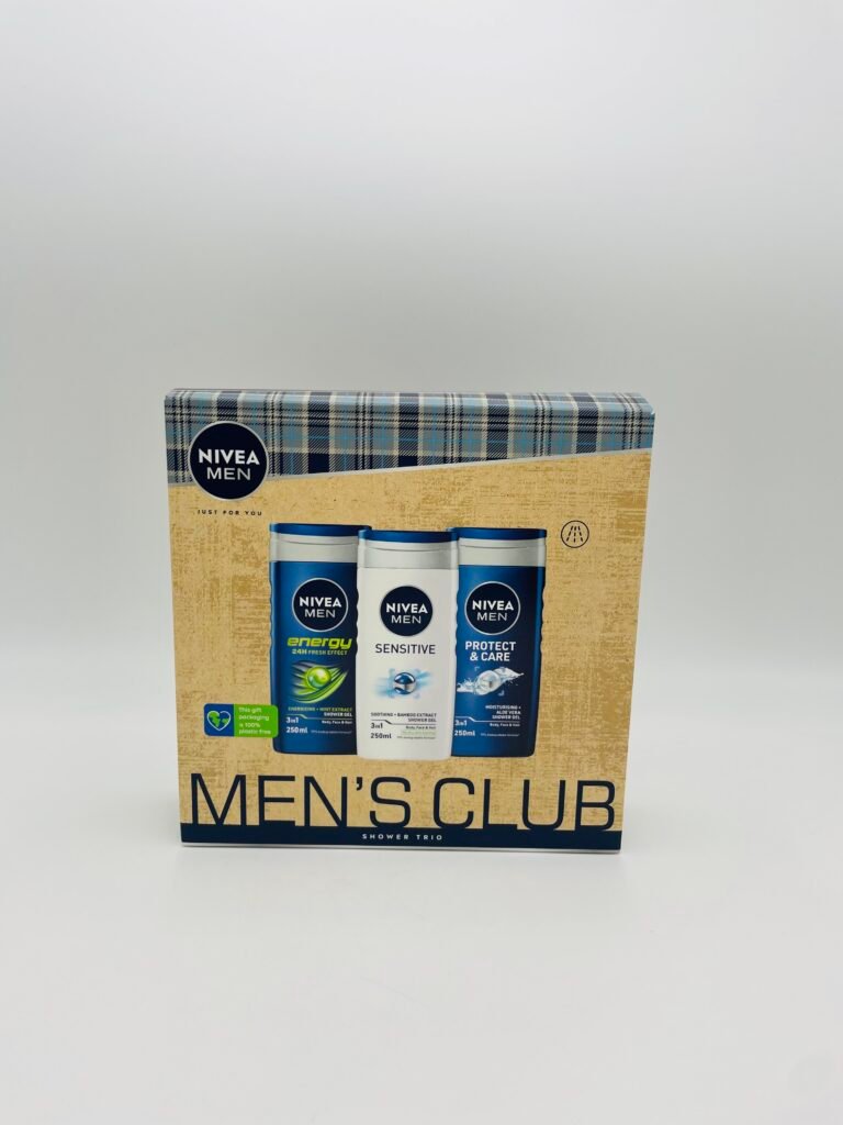 Nivea ajándékcsomag férfi Men's Club tusfürdő 3x250 ml /Energy,Sensitive,Protect&Care/ – front
